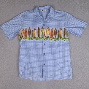 Vintage Aloha Republic Hawaiian Shirt Mens Large Blue Made In Hawaii Surf Boards